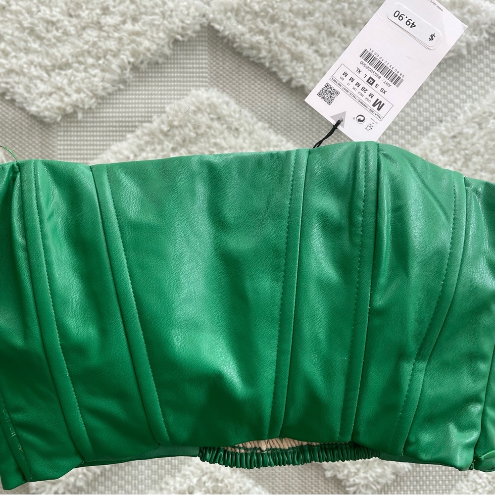 NWT ZARA green leatherette bustier with side zipper closure and elastic back.